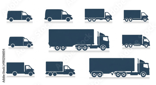 Collection of various truck and van silhouettes for logistics and transport.