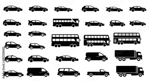 Collection of Various Vehicle Silhouettes.