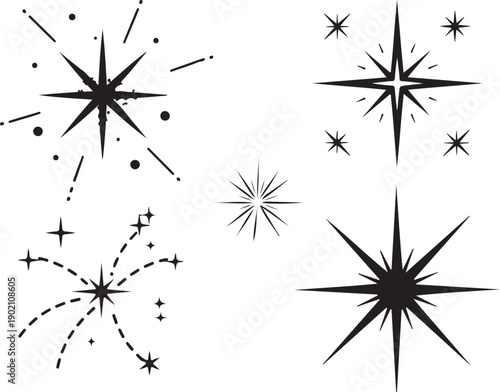 Twinkle star and sparkle icon collection. Clean shiny star symbols with glitter and light effects in vector format..eps