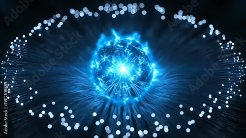 Dynamic Energy Sphere, Science Concept, Digital Art, Abstract Visualization, Futuristic Environment, Aerial View