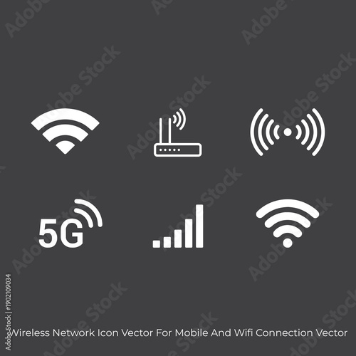 Wireless Network Icon Vector for Mobile and WiFi Connection