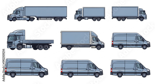 Collection of Various Trucks and Vans Pixel Art Style.