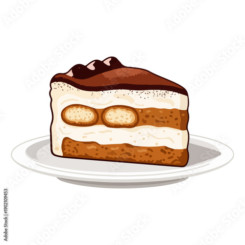 Realistic Flat Vector Illustration of Tiramisu Dessert for Cafe and Bakery Menu Design