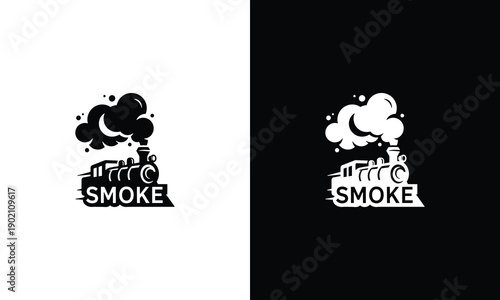 Steam Train Smoke Logo Design Minimalist Locomotive Engine Vector Icon.