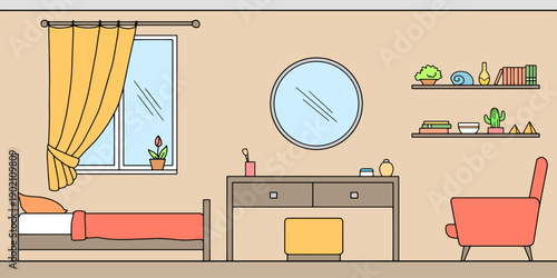 Bedroom graphic color home interior sketch illustration vector 