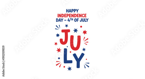 Happy Independence Day 4th of July vector illustration, patriotic typography with fireworks and stars, for banner or poster