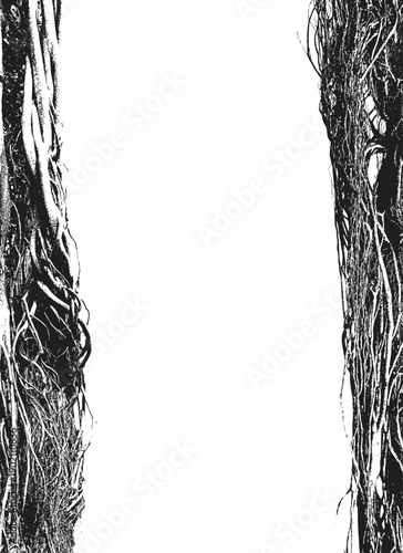 Vector texture with a realistic tree, banyan or ficus, with roots and branches and space for text in a gothic style. Scary, magical, fairytale like, and mystical. For Halloween party design.