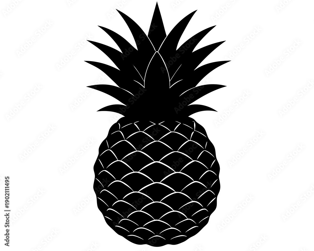 Obraz premium Tropical Pineapple Silhouette Vector, Exotic Fruit Illustration