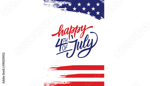Happy 4th of July vector illustration, American flag design, patriotic banner or poster element, overlay effect for website or social media, isolated on transparent background, png