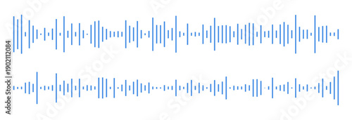 Elements for mobile messenger, podcast online radio, music player interface or app. Template of voice message. Blue equalizer symbols collection. Waveform patterns. Audio chat blue speech sound wave.