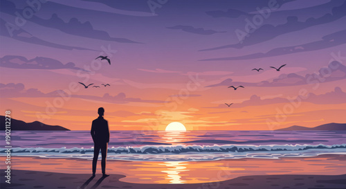 Person watches a sunset at the beach