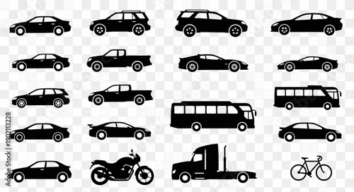 Collection of Vehicle Silhouettes Transportation Icons.