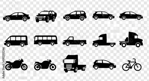 Collection of Vehicle Silhouettes Transportation Icons.