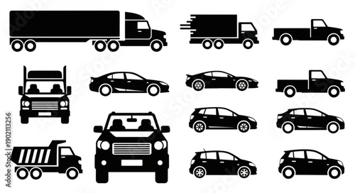 Collection of Vehicle Silhouettes Transportation Icons.