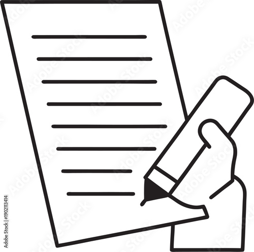 Hand Writing on Lined Paper with Pen - Simple Line Art Icon