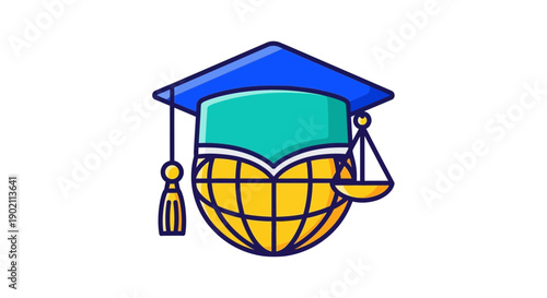 Global Education Symbol with Graduation Cap and Globe.