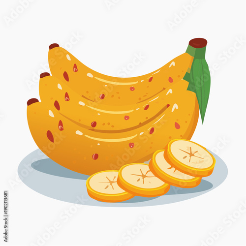 Bunch of ripe yellow bananas with slices