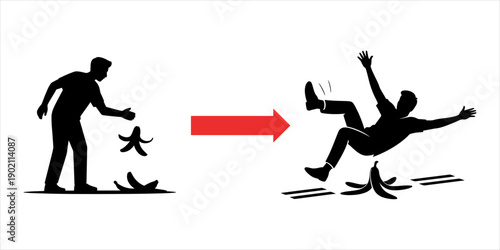 Warning: Throwing Banana peels on the road can be dangerous for others, Silhouette Illustration