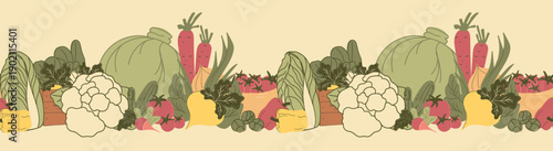 Organic Vegetables Seamless Pattern Border