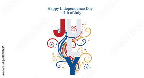 4th of July patriotic letter 'J' logo with red, white and blue swirls and dots, for banner or poster