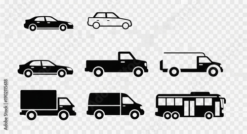 Collection of Vehicle Silhouettes Transportation Icons.