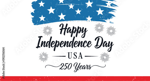 USA Independence Day banner with stars and text, 250th anniversary celebration vector graphic, for website or social media overlay