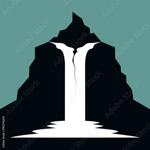 Silhouette of a waterfall cascading down rocks 