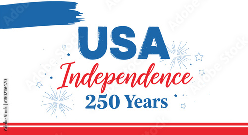 USA Independence 250 Years vector logo, patriotic celebration design element, 4th of July banner or poster template, red white and blue color scheme, starry night sky effect, overlay for