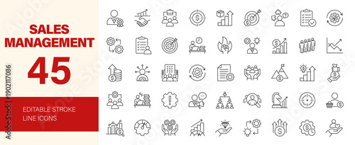 Sales management icon set. Editable line icons. Vector illustration.