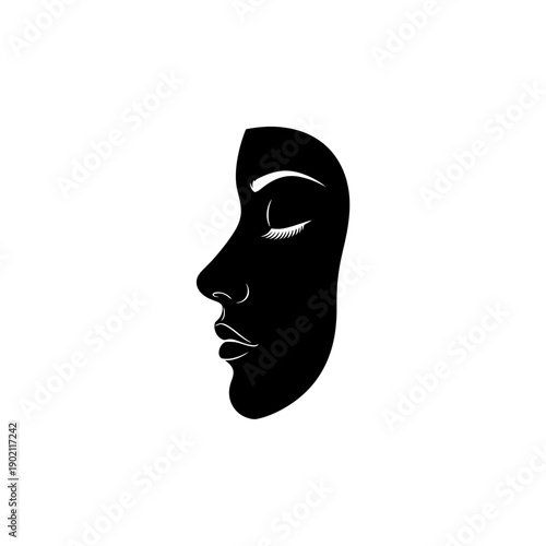 Black Comedy Tragedy Theater Mask Profile Silhouette.