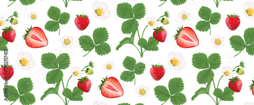 Fruits pattern. Seamless pattern with strawberry. Summer background.