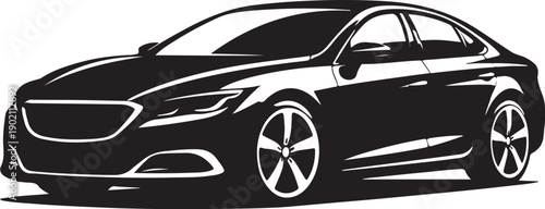 Modern Sedan Car Silhouette Three Quarter Front View
