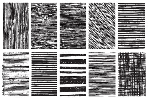 Black and White Hand-Drawn Line Texture Set Collection
