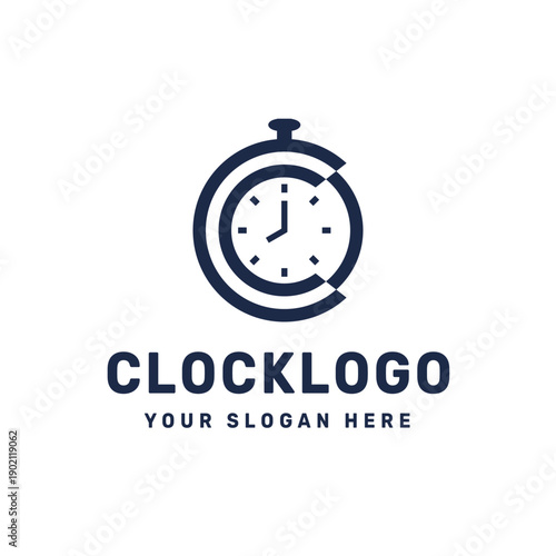 Modern Minimalist Clock and Letter C Logo