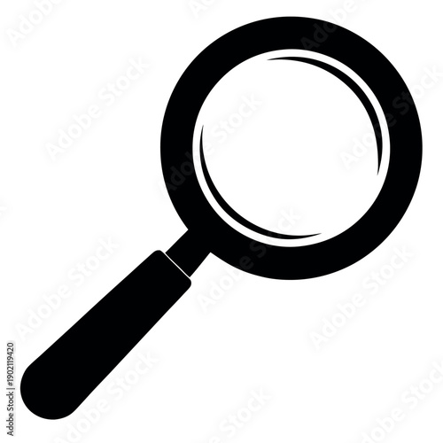 Silhouette of a magnifying glass on a white background.  