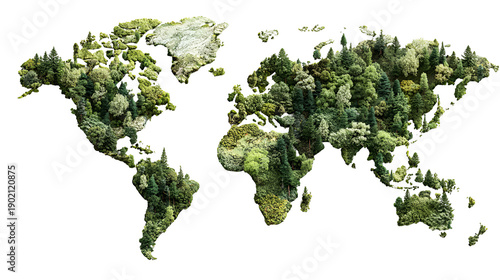 3D Green Forest World Map Eco Earth Globe Nature Environment Isolated