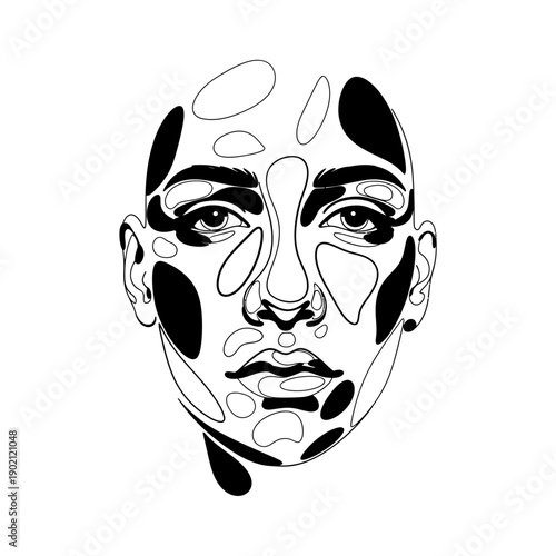 Woman Face Abstract Black White Illustration.