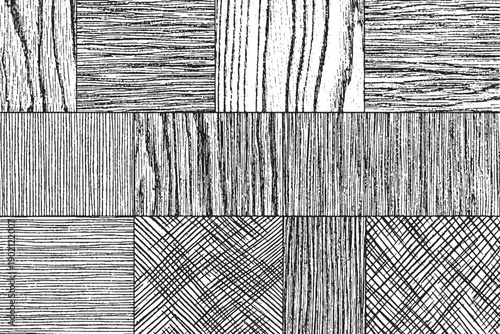 Black and White Hand-Drawn Wood Grain Texture Pattern Set