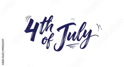 4th of July navy blue handwritten text with sparkles, Independence Day celebration typography, festive holiday phrase Isolated on transparent background, png