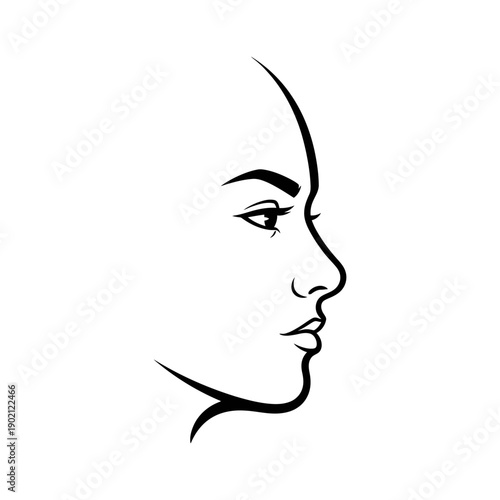 Woman Face Profile Line Art Illustration.
