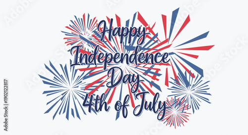 Happy Independence Day 4th of July fireworks vector illustration, patriotic celebration banner or poster, overlay effect for website or social media, Isolated on transparent background, png
