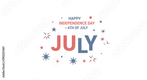 Independence Day 4th of July celebration text with starburst effects, patriotic typography, for banner or poster