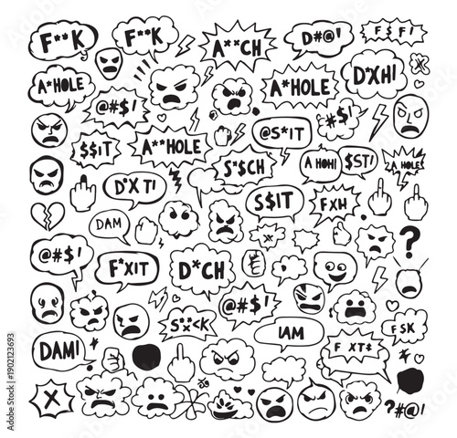 Comic Expression Doodle Vector, Swear Word Clipart Graphics, Angry Symbol Design, Curse Word Set, Comic Censored Pack, Expression Bubble Collection, Cartoon Emotion Bundle

