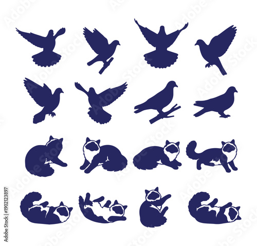 Flying Bird Silhouette Vector, Dove Pigeon Clipart Graphics, Bird Wings Design, Wildlife Animal Set, Nature Birds Pack, Fox Animal Collection, Blue Bird Bundle

