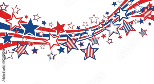 A festive and patriotic display of red, white, and blue stars and stripes.