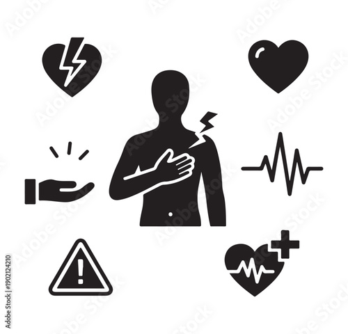 health monitoring vector icons, heart rate symbols, medical wellness graphics, body health indicators, cardiology icon set, fitness health pack, medical outline icons

