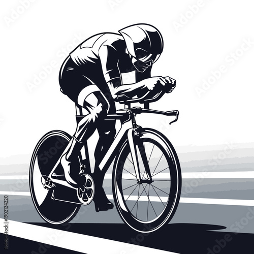 A dynamic illustration of a cyclist in a time trial position, showcasing speed and determination.