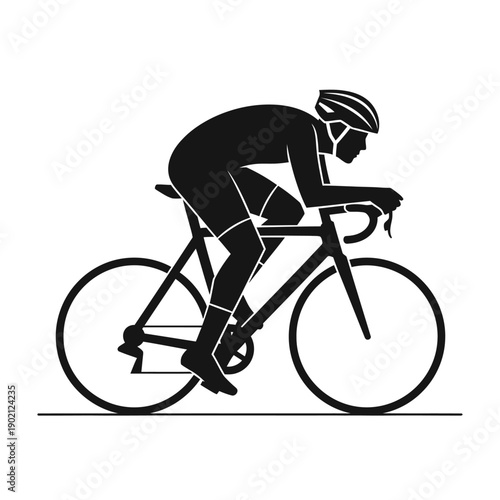 Silhouette of a cyclist in a racing position on a road bike, emphasizing speed and athleticism.