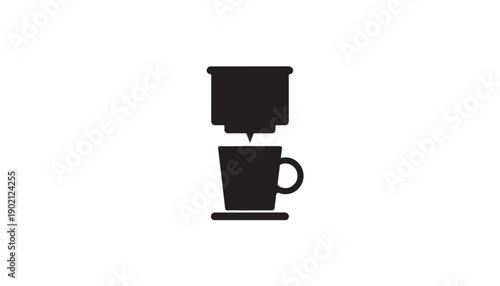 Coffee maker silhouette vector illustration with cup and saucer design showing hot beverage pouring isolated kitchen appliance icon