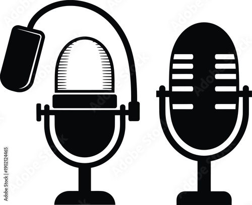 Vintage and Modern Microphones Illustration - A Classic and Contemporary Sound Recording Icon